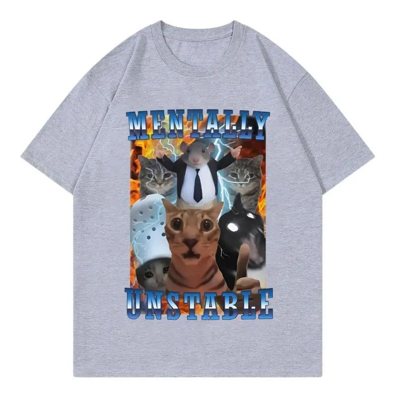 Vintage Unisextally Unstable Funny Cat Meme T Shirt Women Clothing Fashion Y2k Tshirt Summer Casual Tshirts Streetwear Graphic