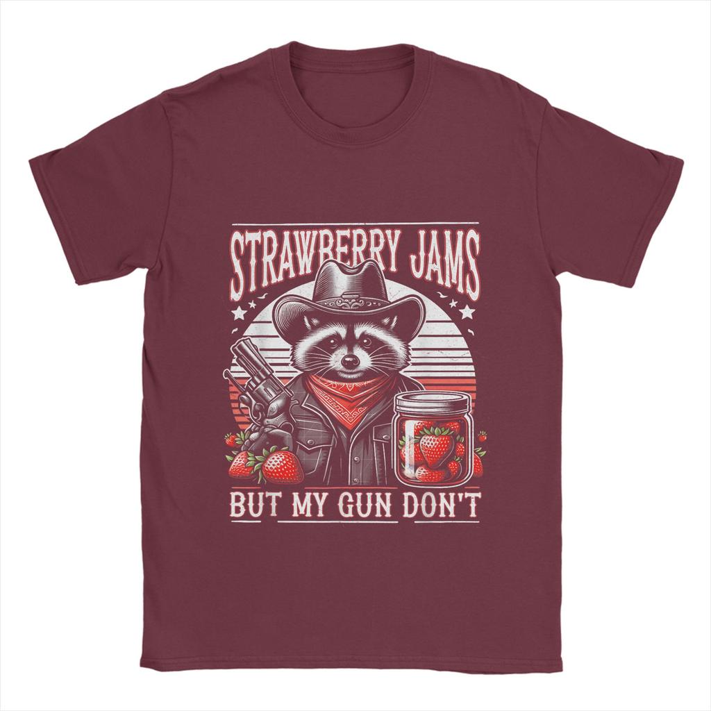 Men T-Shirts Strawberry Jams But My Don't Funny Raccoon Vintage  Tees Short Sleeve  T Shirts Round Collar Clothes Gift Idea