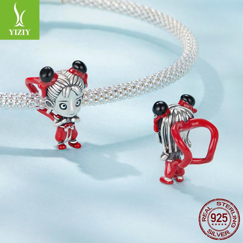 Anime Little Nezha Diy Beading Accessories Childlike Cute S925 Sterling Silver Bracelet Beads Beading