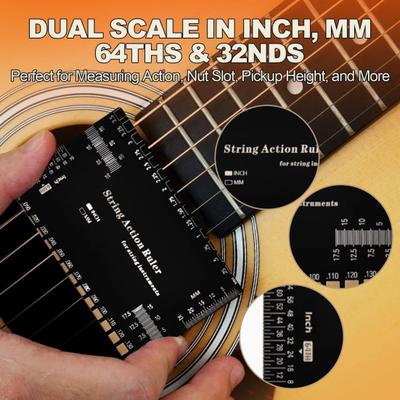 Outil de Mesure de Hauteur de Corde Multifonctionnel Règle de Spécifications de Guitare Portable Jauge d'Action de Corde Outil de Luthier pour Ukulélé Basse Guitares Acoustiques