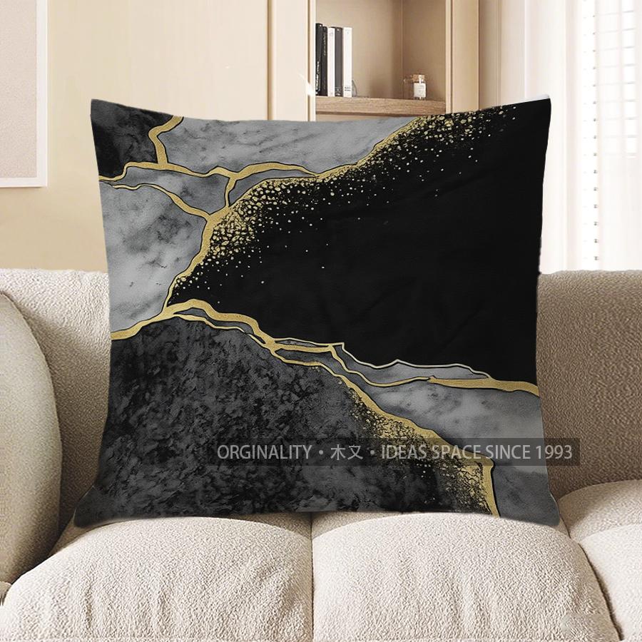 Home Decor Modern Gold Marbled Digital Printed Pillow Pattern Cushion Cover Suitable for Sofa Bedroom Car Pillow Cover