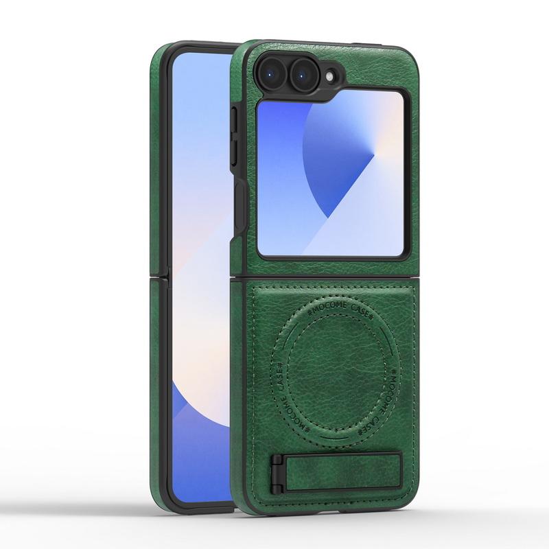 Capa Shell de Couro Empresarial com Carregamento Sem Fio 2 peças Para Samsung Galaxy Z Flip6 Flip5 Flip4 Flip3 Magnética À Prova de Choque Dobrável Suporte Capa de Telefone