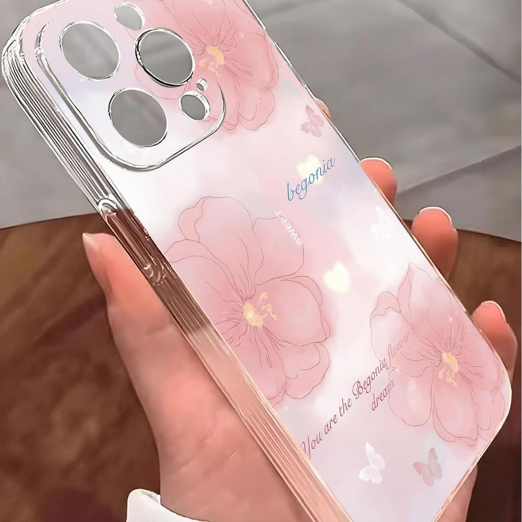 Pink Floral Shockproof Clear Case for iPhone 14/15/16/17 Pro Max