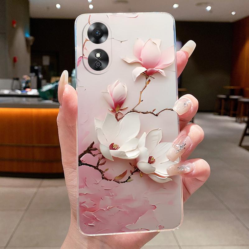 For Oppo A17 A17K Case CPH2477 CPH2471 Clear Aesthetic Luxury Butterfly Flowers Soft Silicone Casing OppoA17 OppoA17K Phone Case