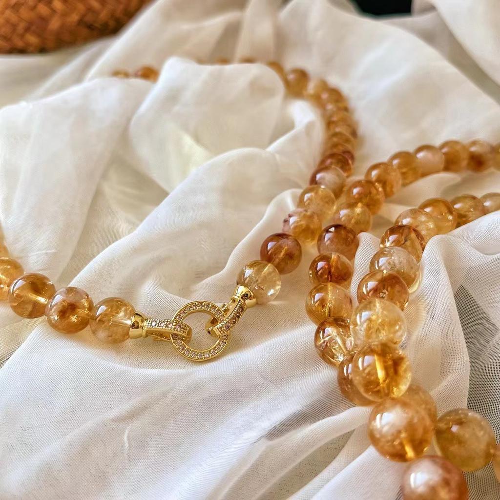 10MM Natural Yellow Tower Crystal Citrine Necklace Collarbone Chain Niche Style Atmosphere Neck Chain National Style Retro