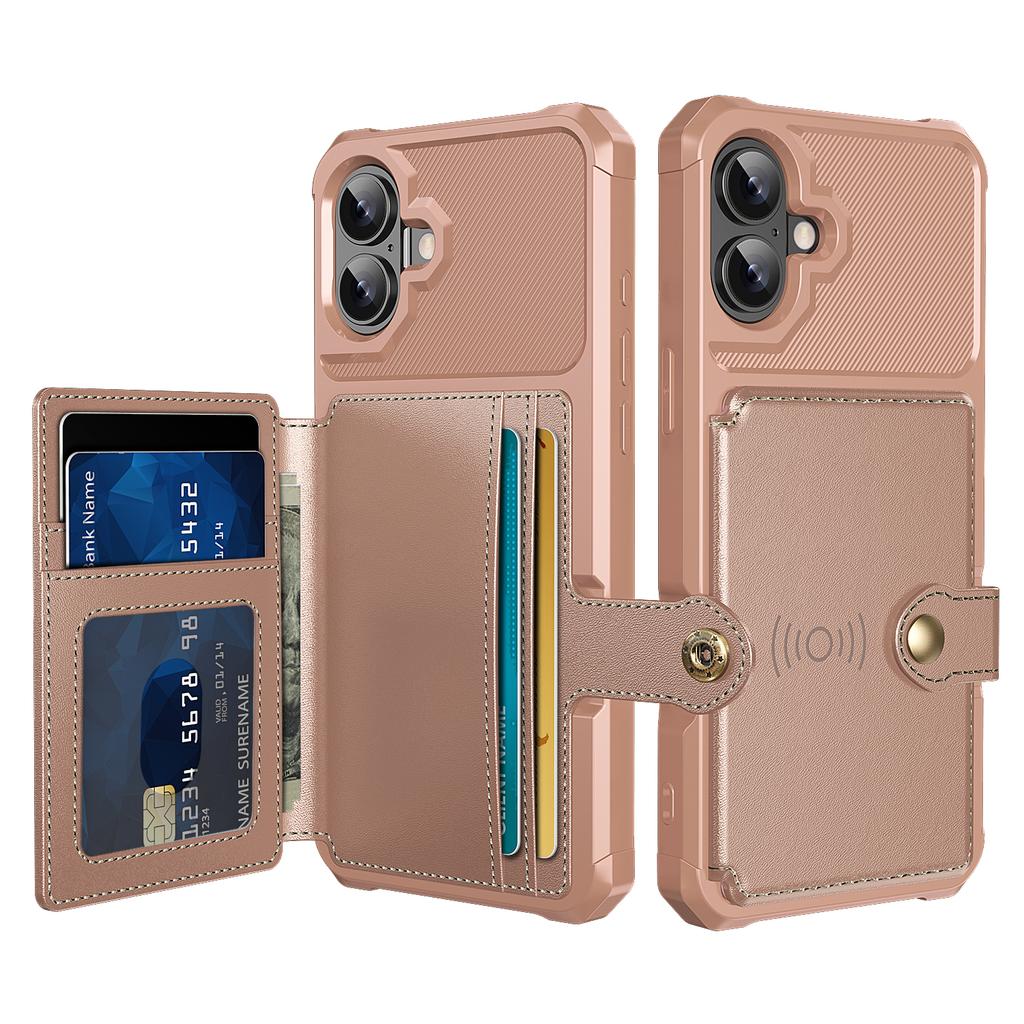 ZM03 For iPhone 16 Plus Case with Card Holder PU Leather+TPU Phone Back Cover
