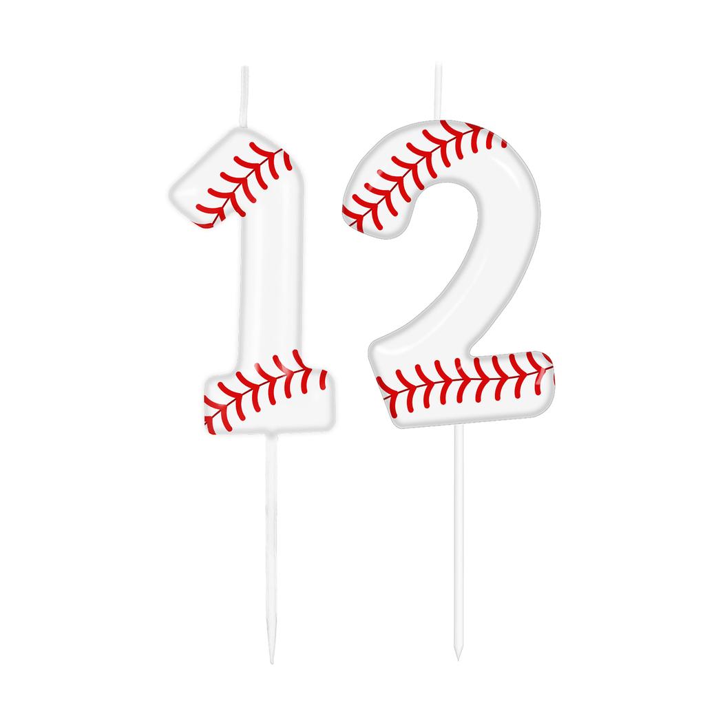Baseball Themed Birthday White Number0-9 Candles, Boys Girls Kids Happy Birthday Cake Topper Reunions Theme Party Supplies Gifts