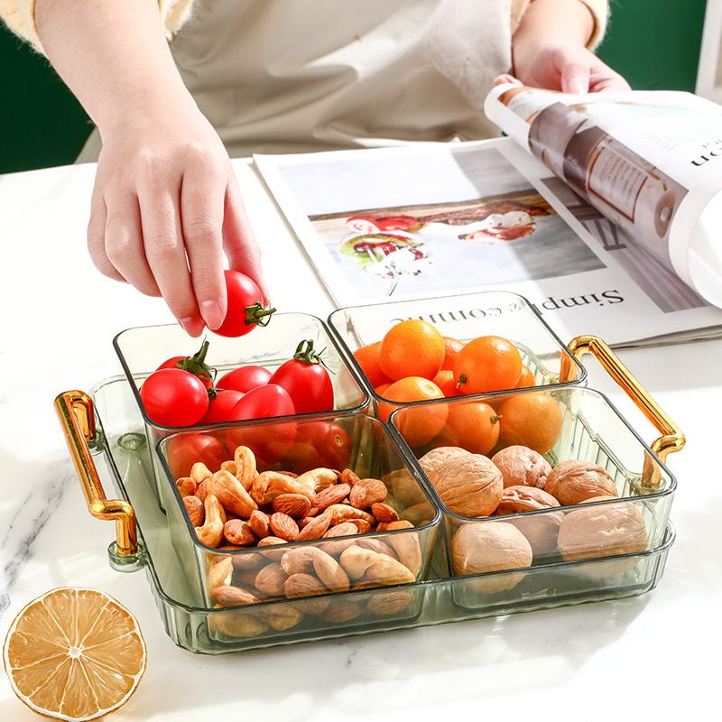 Simple Luxury Fruit Plate Snacks Split Platter Household Living Room Multifunctional Plastic Tray Dried Fruit Packaging Box