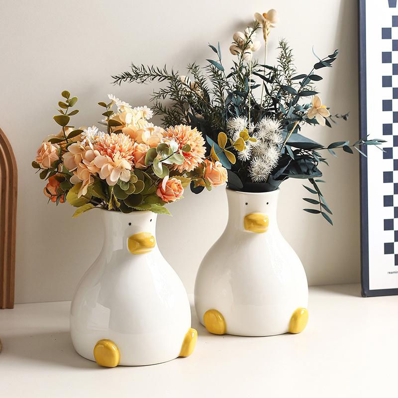 Cute Duck Vase Ceramic Hydroponic Vase Desktop Ornament Home Decor Garden Decoration