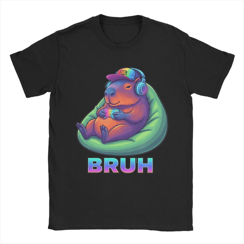 Capybara Gaming Video Game Colorful Capybara Gamer T Shirt Summer  Trending T Shirts Men Pure Cotton O Neck Plus Size Tees