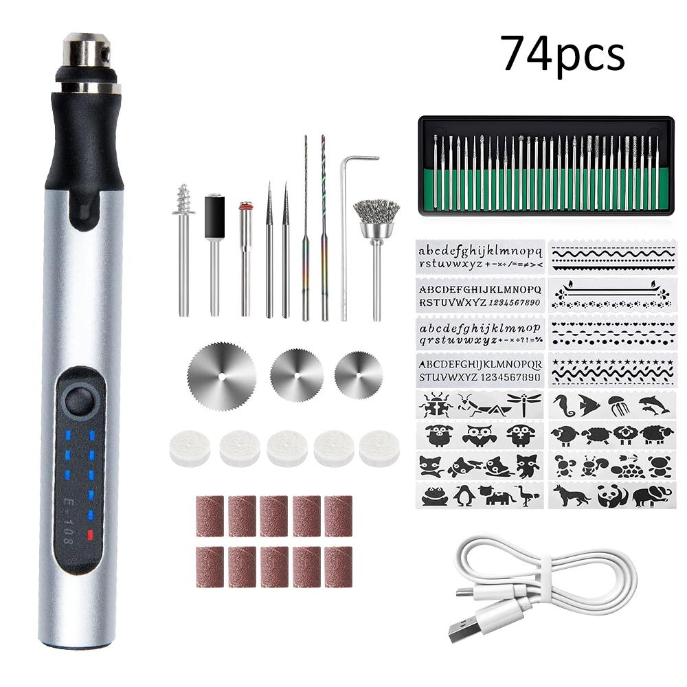 58/74/83 PCS USB charging mini electric engraving etching machine cordless rotary tools engraving pen jewel metal wood mode