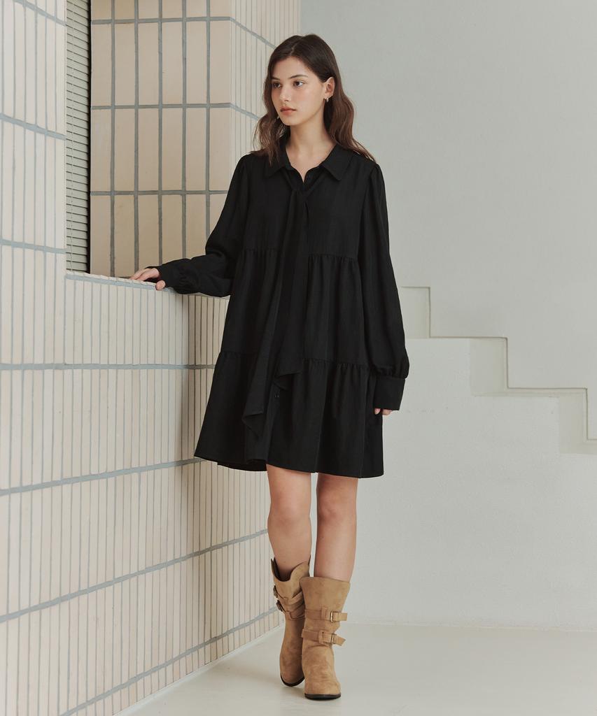 Zero Street [2 Colors] Ribbon Shirring Dress