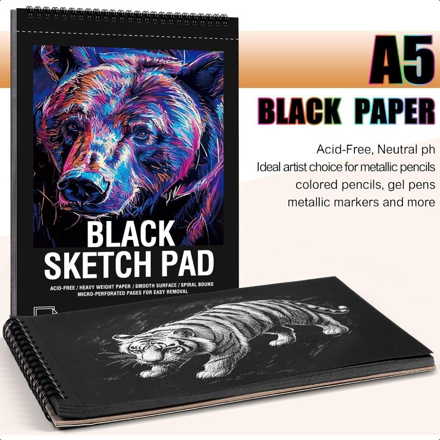 

30 листов блокнот для эскизов из черной бумаги 98 фунтов 160 г/м² Тяжелый черный блокнот для эскизов 5,5×8,5 дюйма Бумага для рисования без кислоты Спиральный переплет Эскиз United States