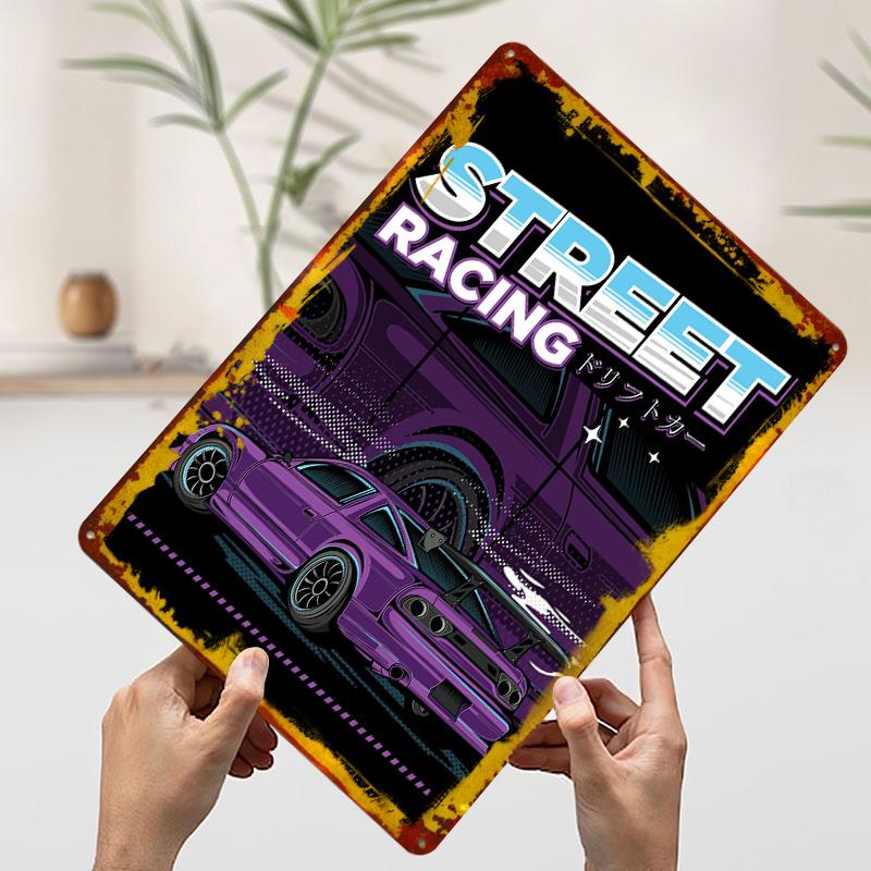 

Street Racing Drift Car Printed Poster Customized Wall Art Retro Vintage Metal Tin Signs for Garage Aesthetic Decoration Room 7.9x11.8In(20x30cm)