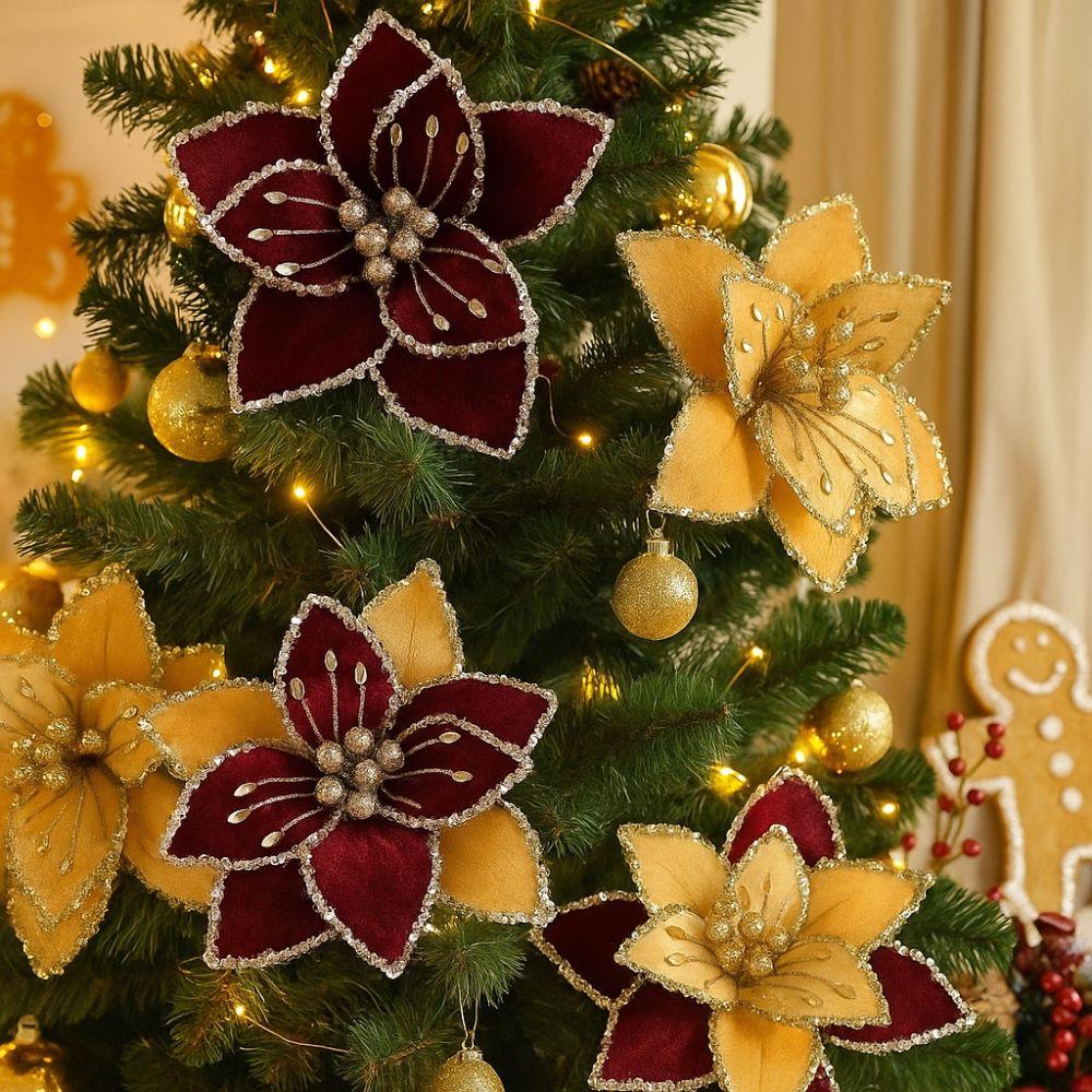 Simulation Artificial Flower 26cm Poinsettia Flower Xmas Tree Pendants  Christmas Celebration