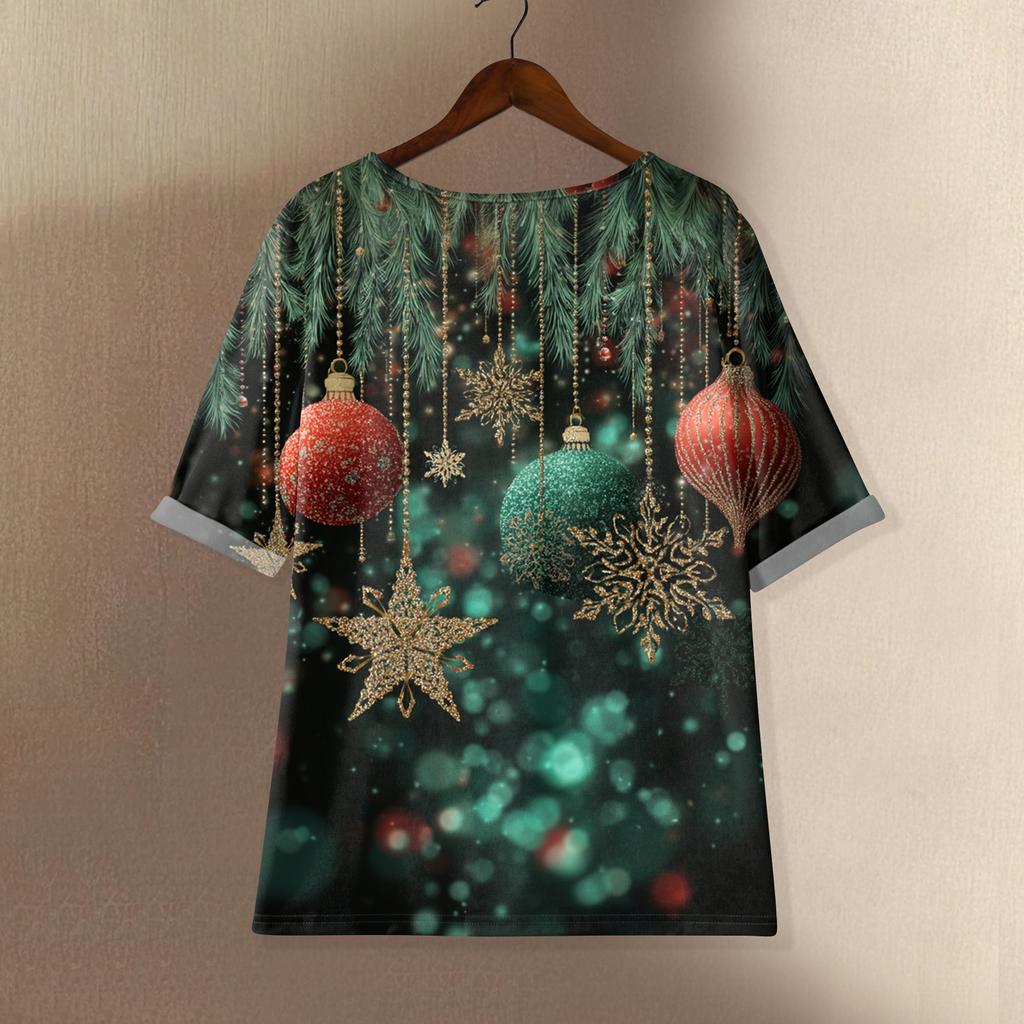 Women's Fashionable And Casual Shirt Half-sleeve Round Neck Print Cotton And Linen Blouse Top