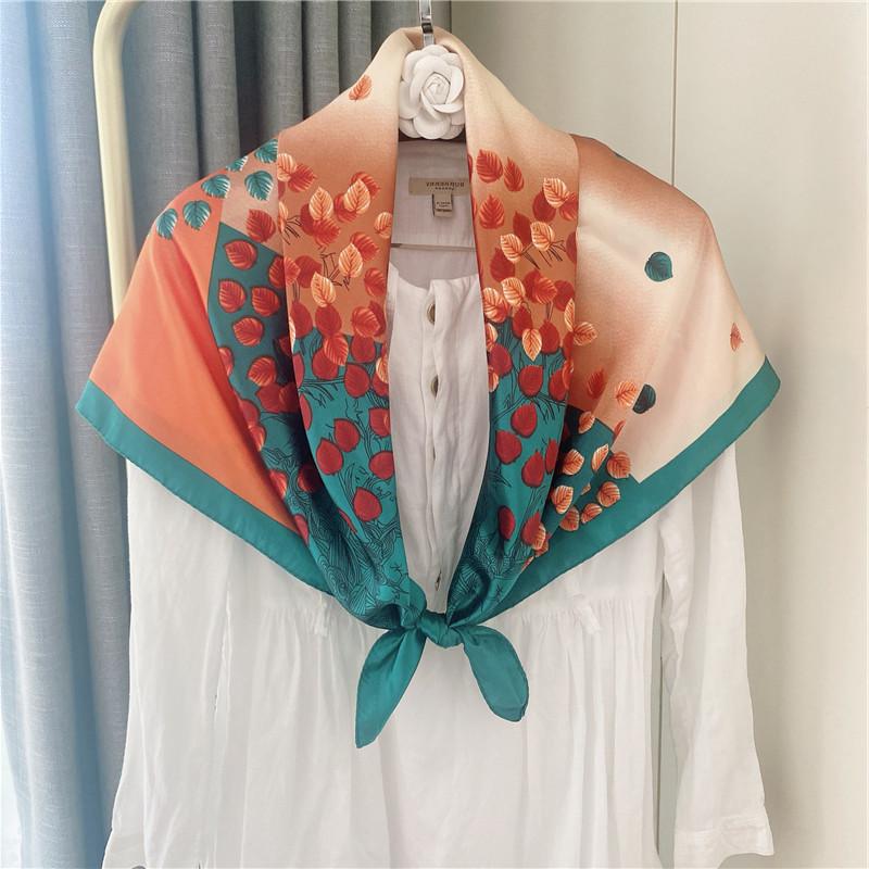 New 90cm Silk Scarf Women Print Hair Neck Square Office Ladies Shawl Bandanna Muslim Hijab Handkerchief Muffler Foulard female