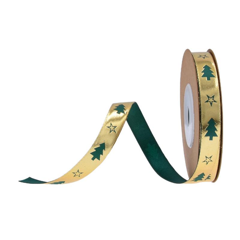 

Різдвяна стрічка з гарячим тисненням, квіти, різдвяні подарункові ремені, упаковка подарунків, яблучна коробка, стрічка своїми руками своїми руками bronzing Christmas tree/10 yards