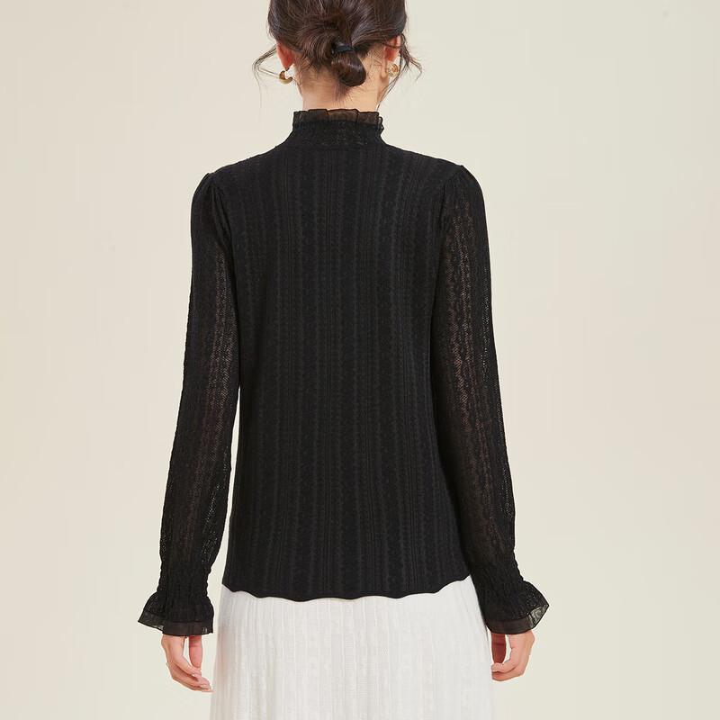 Women's Spring Lace-Trim Knit Sweater with Wool & Silk Blend