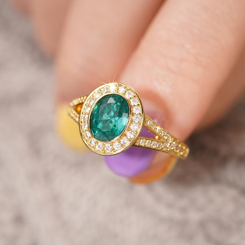 CAOSHI Luxus Oval Goldfarben Eheringe für Damen Funkelnder Grüner Zirkonia Finger Accessoires Wunderschöner Damenschmuck 10