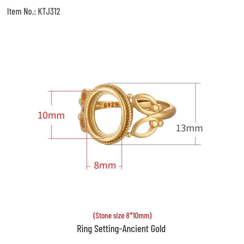 

Vintage Style 925 Silver Ring Setting - Adjustable Unset Amber Beeswax for Men and Women, 9x11