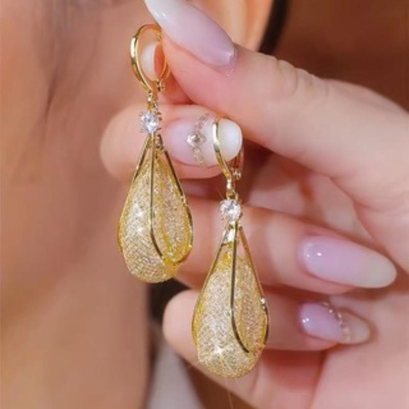Fashionable Teardrop Shaped Inlaid Zircon Earrings, Women s Sparkling Long Pendant Zircon, Wedding Party Accessories Gifts