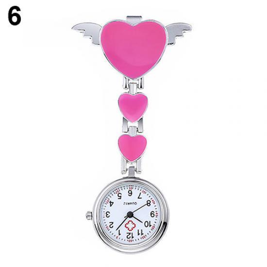 Women Lady Cute Love Heart Quartz Clip-on  Nurse Pocket Watch AVE