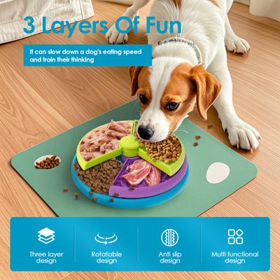 Dog Slow Food Bowl 3-Layer Rotating Puzzle Pet Food Dispenser with Toothbrush Choke-proof Feeder Bowl for Cat Dogs Training Game
