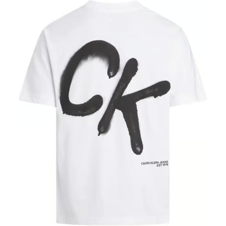 

Calvin Klein Fitted Logo Print Crew Neck T-Shirt Men Tops White J30J324652-YAF