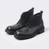 Handmade Black Genuine Leather Men'S Ankle Boots Retro Round Toe Chunky Heel Lace Up Motorcycle Boots Male Formal Business Shoes