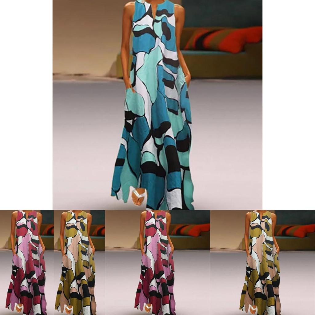 Elegant Women Long Maxi Dress Floral Print Split Hem Sleeveless Shirt Dress Plus Size For Every Occasion