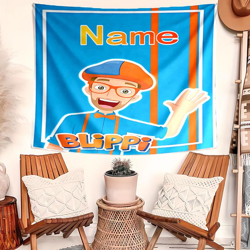 Personalized Blippi Background Tapestry,Custom Name Birthday Party,Multifunctional Wall Decoration for Home Decor,Various Occasions
