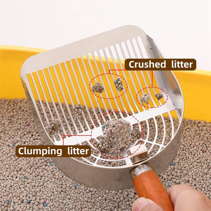 Good-Stainless Steel Cat Litter Scoop , Small Broom & Dustpan , Anti-Break Handle, Dual-Width Holes For Quick Cleaning