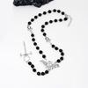 1pcs Vintage Necklace For Men And Women Vampire Beads Handmade Bent Pin Bat Rosary Cross Pendant