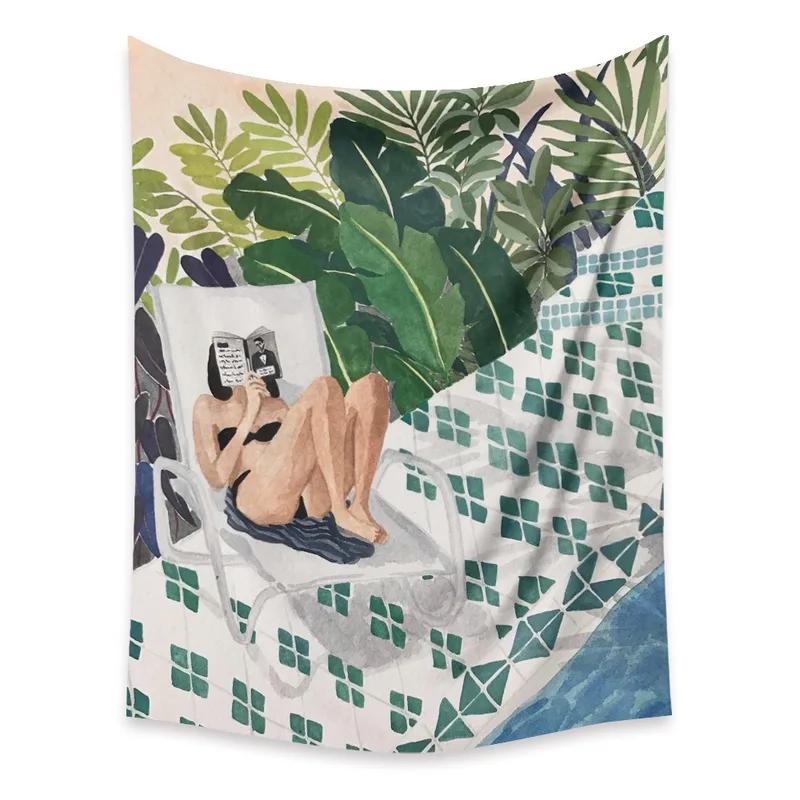 Retro Comic Green Plant Tapestry Home Wall Decoration Tapestry Bedroom Living Room Tapestry