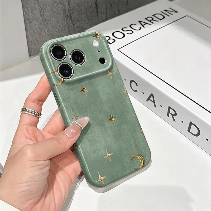Shimmering Gold Sage Celestial Star Moon Graphic Art Film Aesthetic Protective Shockproof Bumper Phone Case Cover For iPhone 14 15 16 Pro Max Plus