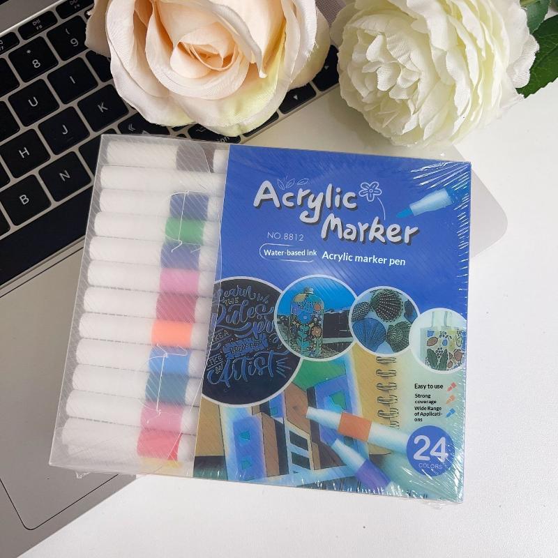 24 Colors Acrylic Paint Markers Waterproof Vibrant Colors For Art Creation Diy Crafts Drawing School Projects