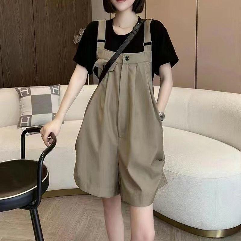 French Summer Women's Slim Korean Style Wide-Leg Casual Overall Shorts