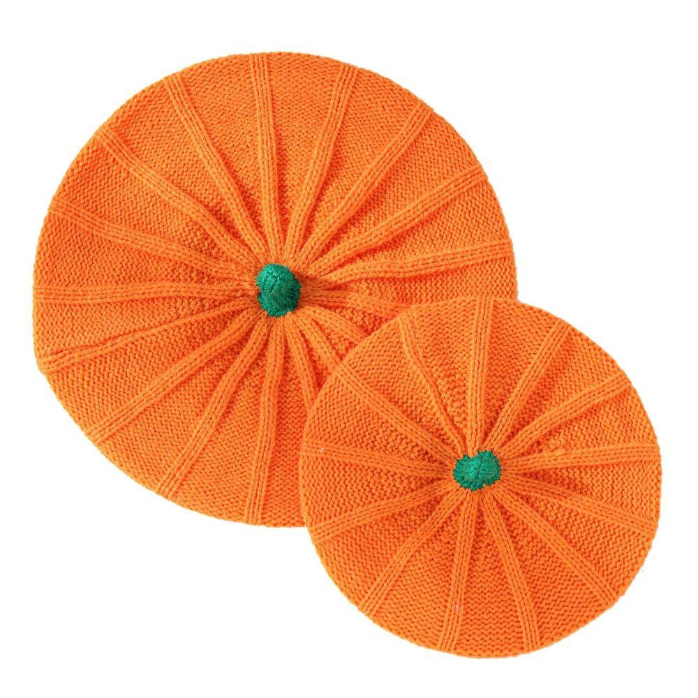 Keep Warm Knitted Hat Orange Parent-Child Hat Casual Pumpkin Beret  Halloween Decoration