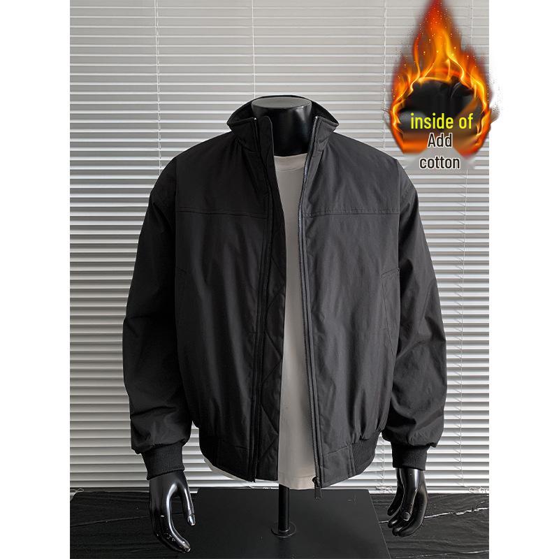 Herren High-End Baumwolle Workwear Bomberjacke - Stehkragen, Lässiger lockerer Coach-Stil für Herbst/Winter