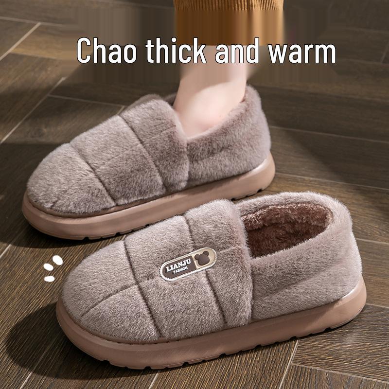 Herren Winter Baumwollpantoffeln Übergröße - Dicksohlig, Warm, Rutschfest für Drinnen/Draußen, Mit Fersenabdeckung