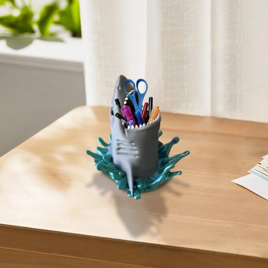Shark Attack Shape Pen Holder 3D Printed Pencil Stand Pens Pencils Markers Classroom Pencil Organizer Ocean Themed Room Decor