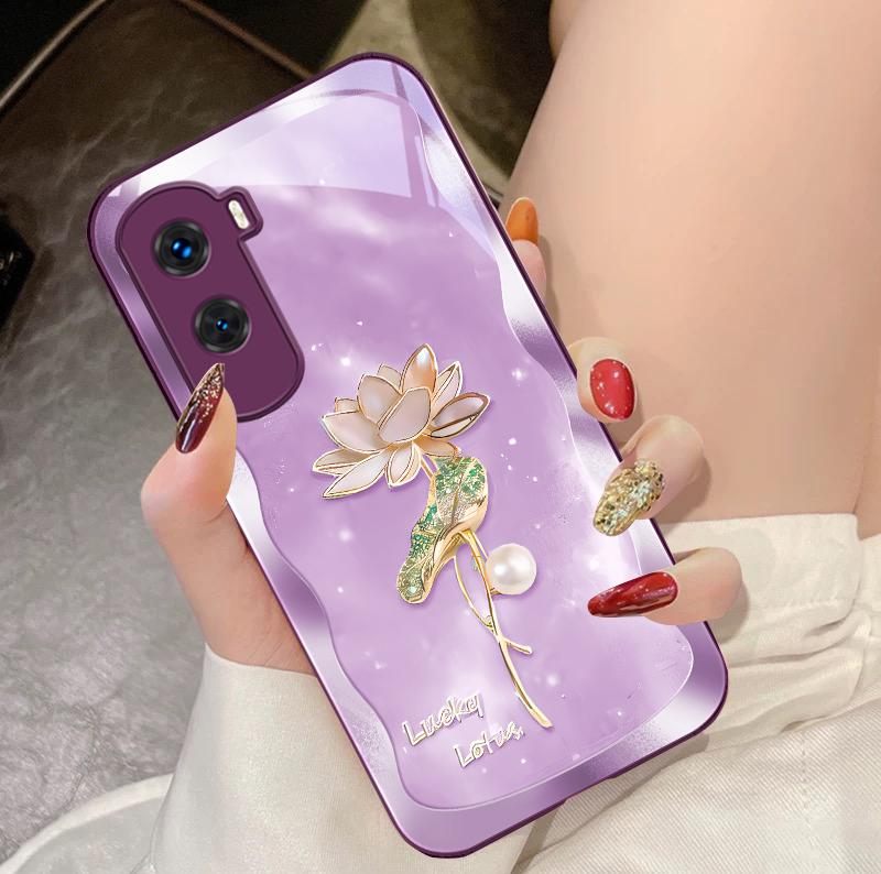 

Pearl Lotus Powder For Honor 200 90 8X 9X Pro Lite P50 P40 Nova 10 11i P60 Magic4 6 Mate 20 50 Tempered Glass Phone Case For Huawei P40 Pro