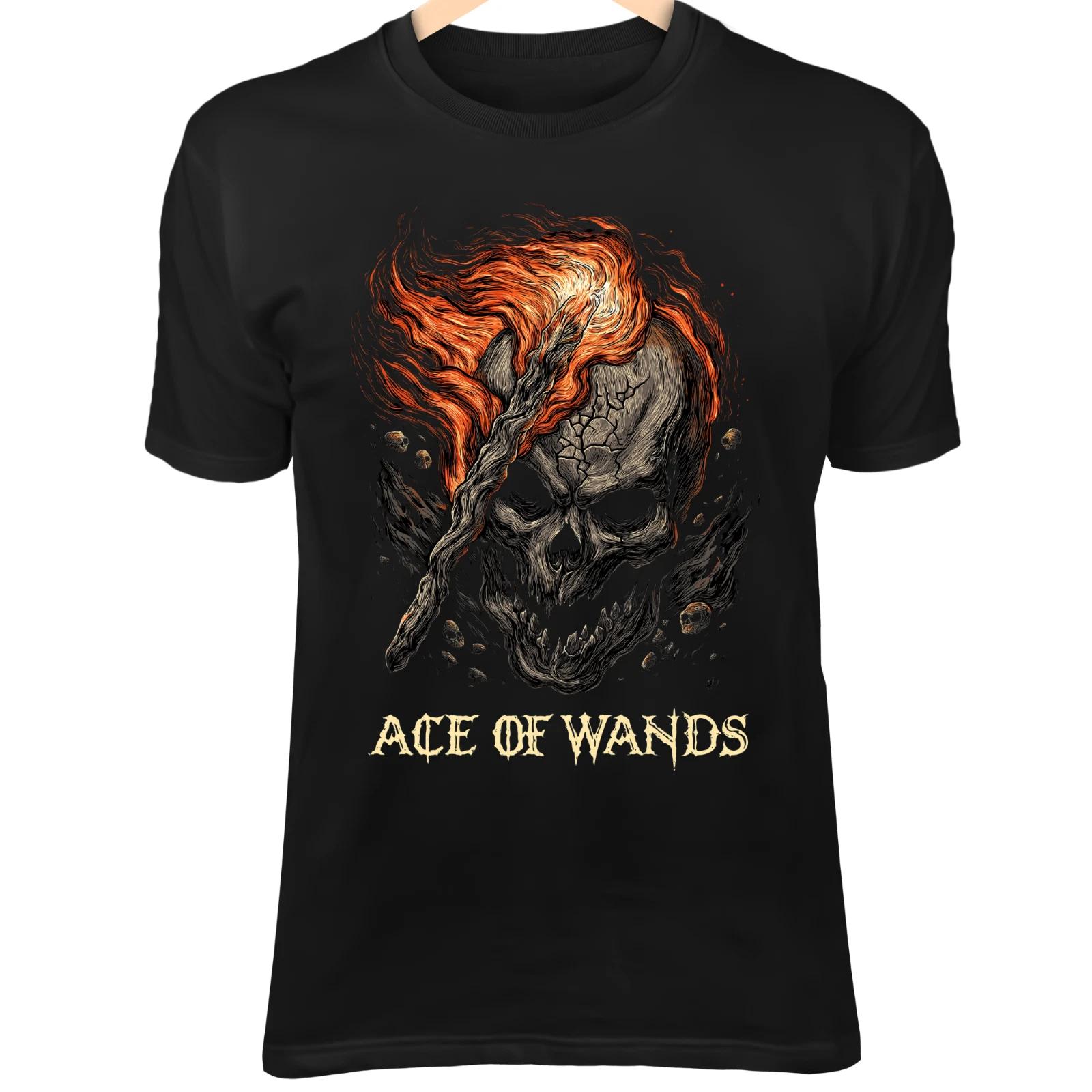 Skull Tarot ACE OF WANDS II Shirt - Flaming Bone Wand Rising Cracked Skull Art 4XL
