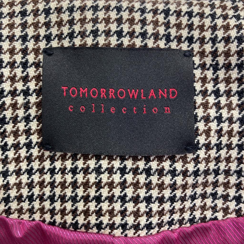 TOMORROWLAND Beige Houndstooth Wool X Silk Collarless Short Jacket Jacket 36 beigeUsed