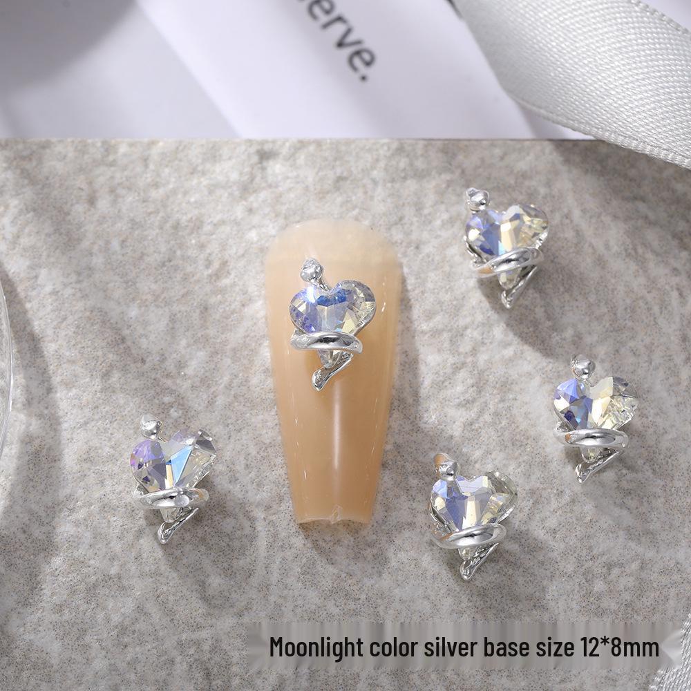 Trending 3D Crystal Heart and Snake Nail Art Jewelry
