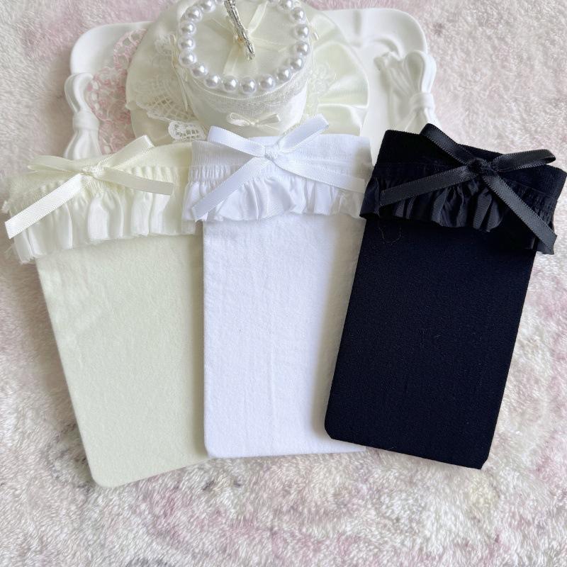 Französische Breitband-Kniebundsocken Vielseitige Lolita-Oberschenkelhohe Socken Rein Beige Strümpfe