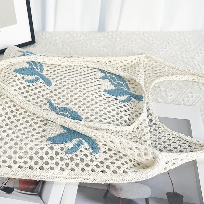 Women's Lightweight Foldable Beach Tote Bag Animal Print Hollow Weave Crochet Design Shoulder Bag for Travel Shopping & Casual Outings KTY