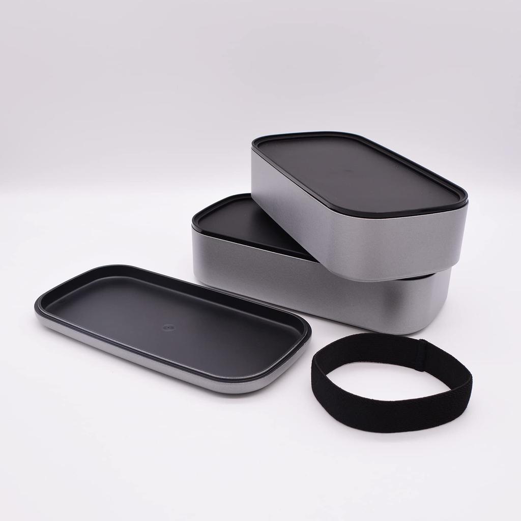 Mitani Yamanaka Lacquerware Bento ZEIT Made in C17605 Box, 2-Tier, Antibacterial, Approx. 1000ml, Silver, Japan,