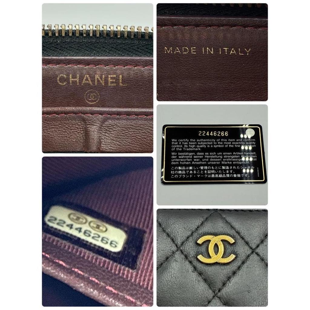Used CHANEL Matelass Long Wallet, Round Zipper, Black, Lambskin